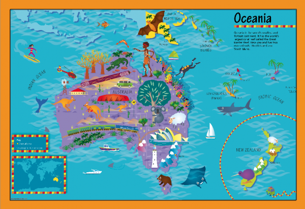 Children's Picture Oceania Map - Large