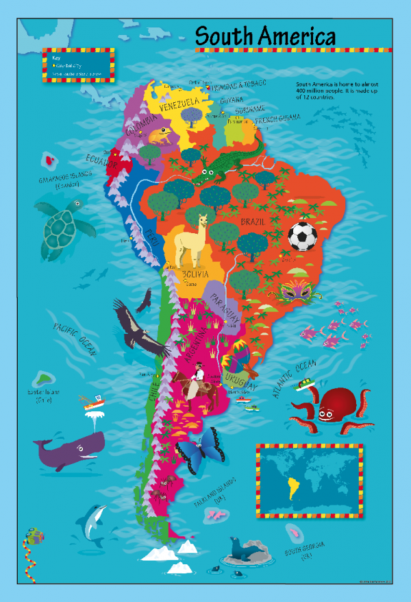 Children's Picture South America Map - Large