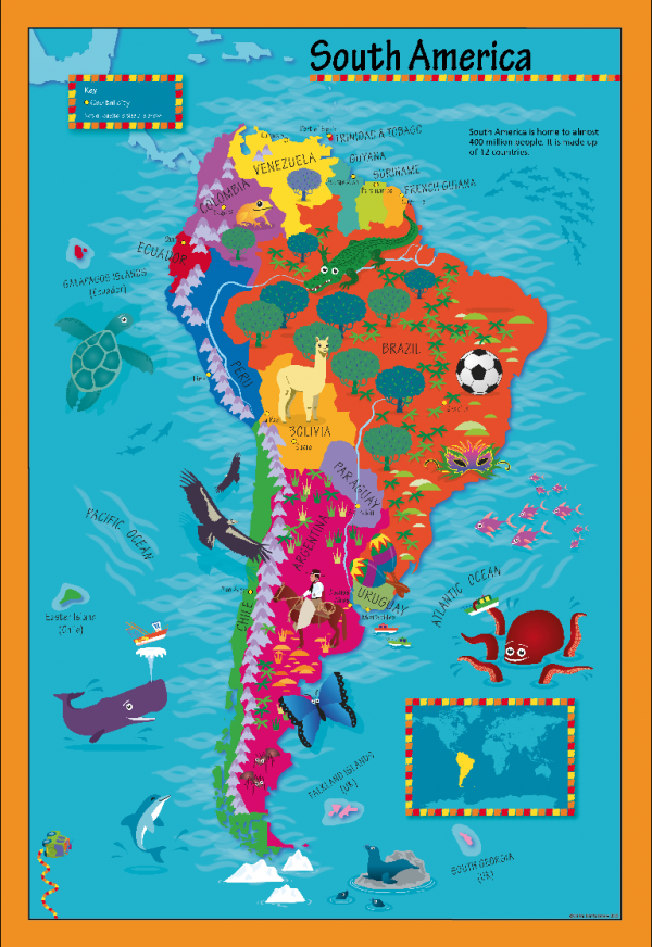 Children's Picture South America Map - Large