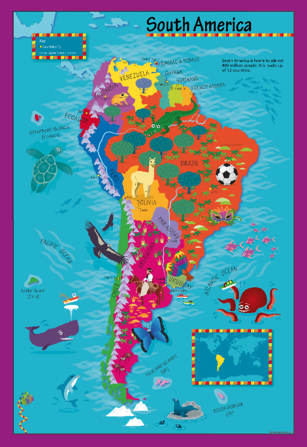 Children's Picture South America Map - Large