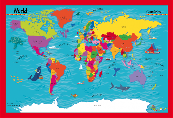 Children's Picture World Countries Map - Framed canvas