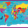 Children's Picture World Countries Map - Large Framed canvas