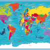 Children's Picture World Countries Map - Large Framed canvas