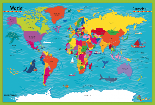 Children's Picture World Countries Map - Large