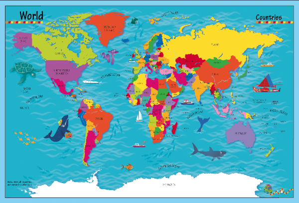 Children's Picture World Countries Map - Large