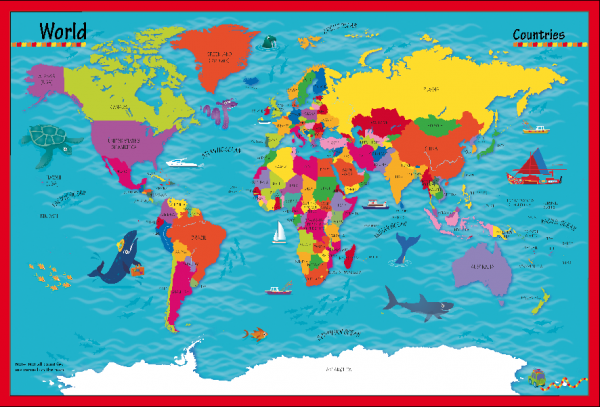 Children's Picture World Countries Map - Large