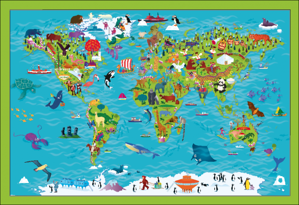 Children's Picture World Map - Framed canvas