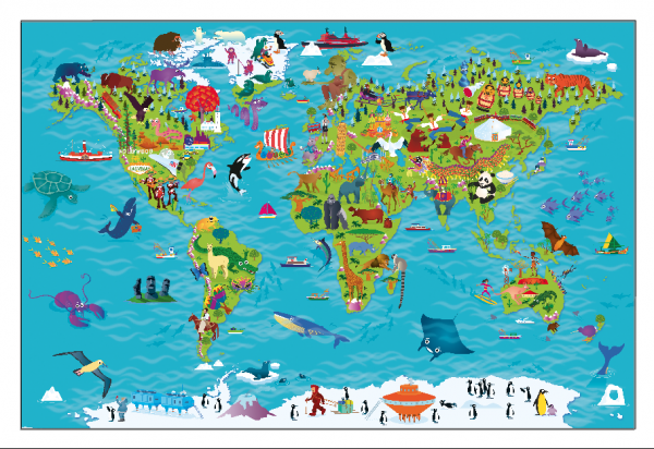 Children's Picture World Map - Framed canvas