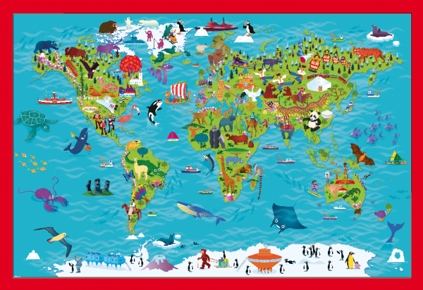 Children's Picture World Map - Framed canvas