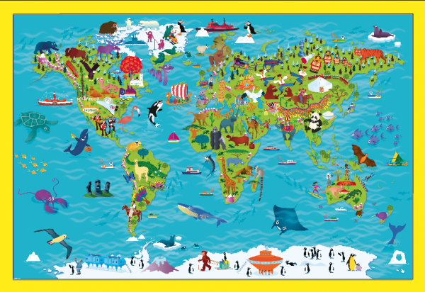 Children's Picture World Map - Large Framed canvas