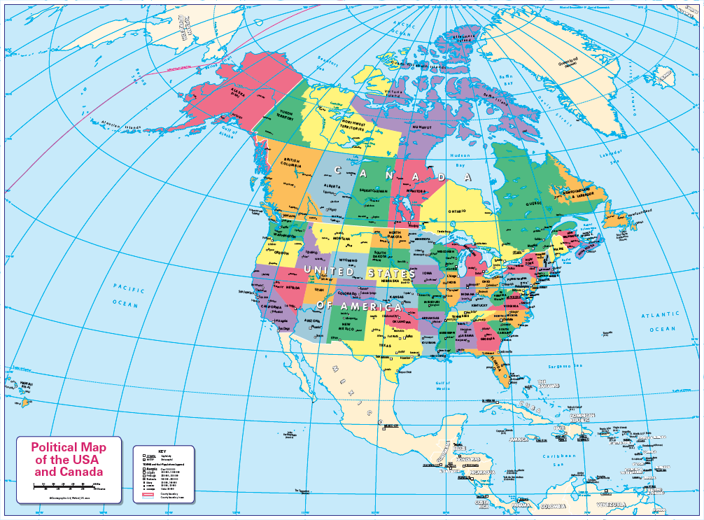States and Provinces map of Canada and the USA