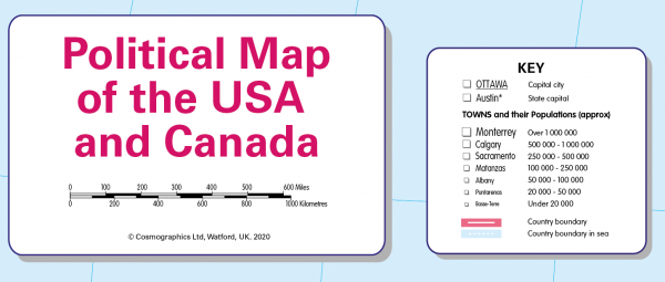 Children's political map of Canada and the USA