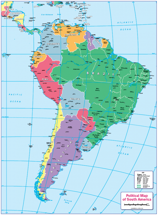 Children's political map of South America