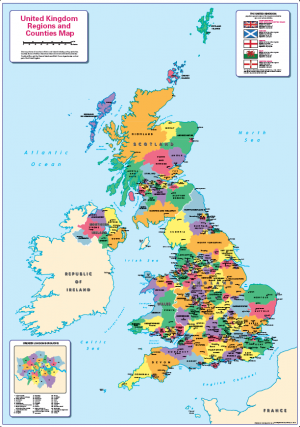 Children's United Kingdom counties and regions map