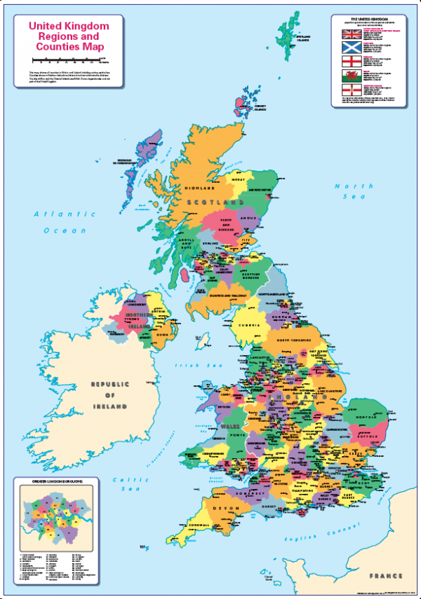 Children's United Kingdom counties and regions map