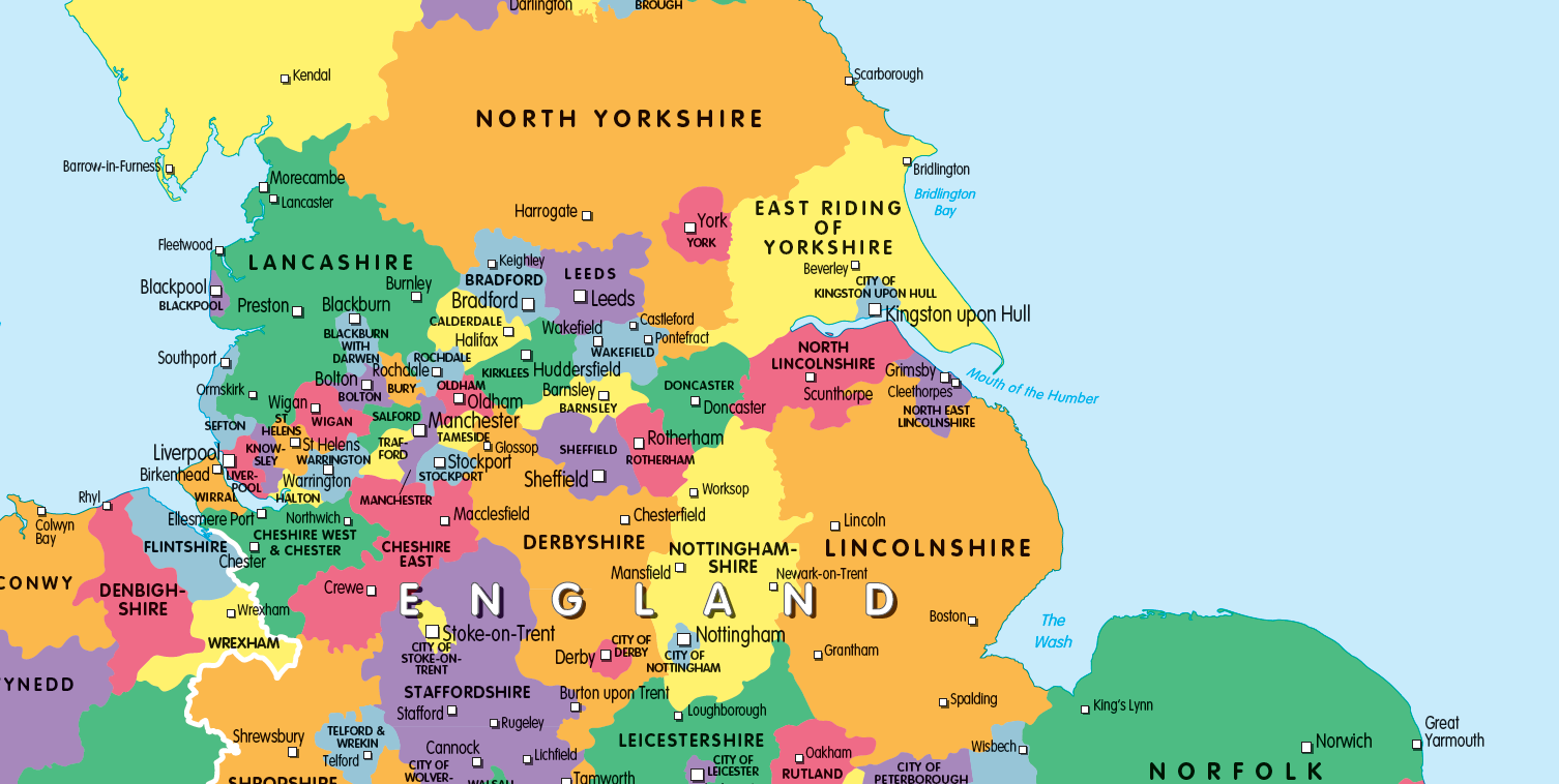 United Kingdom Counties And Regions Map Small Cosmographics Ltd