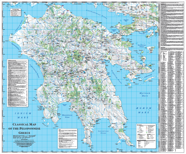 Classical map of the Peloponnese Greece