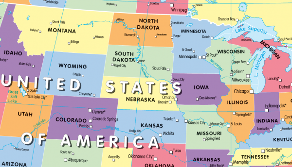 States and Provinces map of Canada and the USA