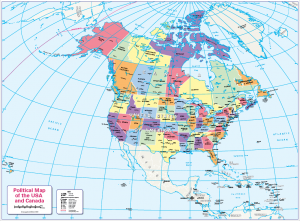 Colour blind friendly map of Canada and the USA