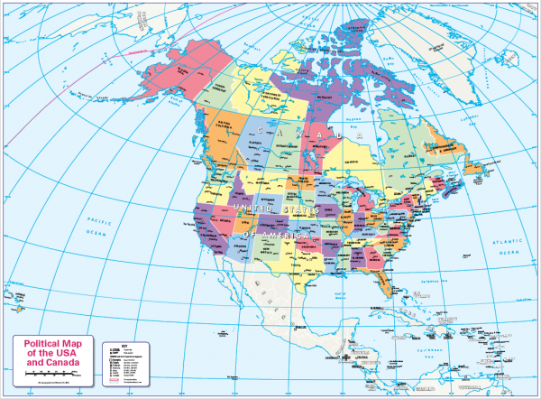 States and Provinces map of Canada and the USA