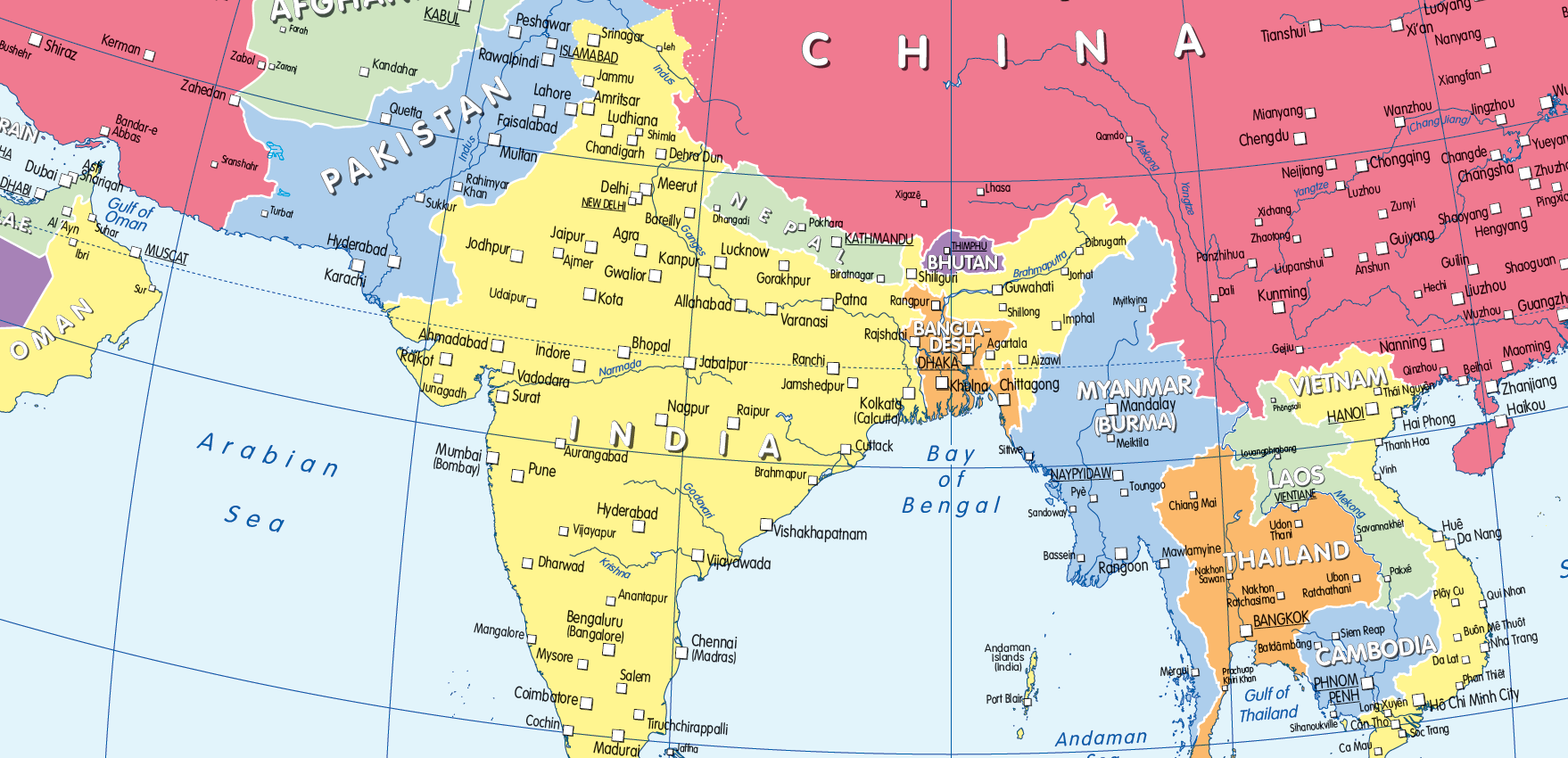 Political map of Asia - small wall map