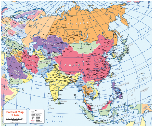 Colour blind friendly Political map of Asia