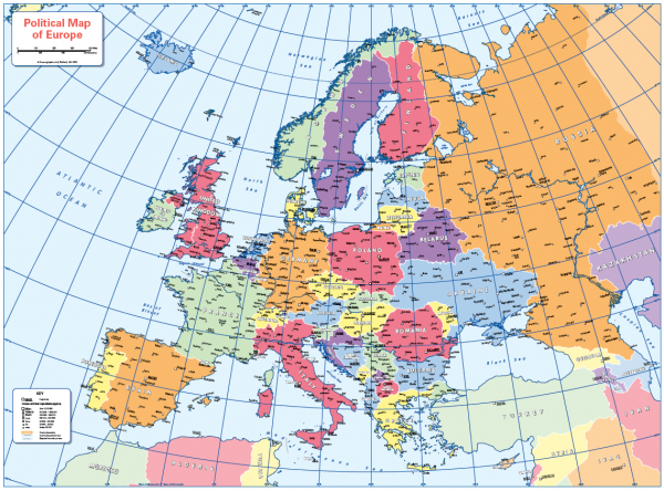 Political map of Europe - small wall map