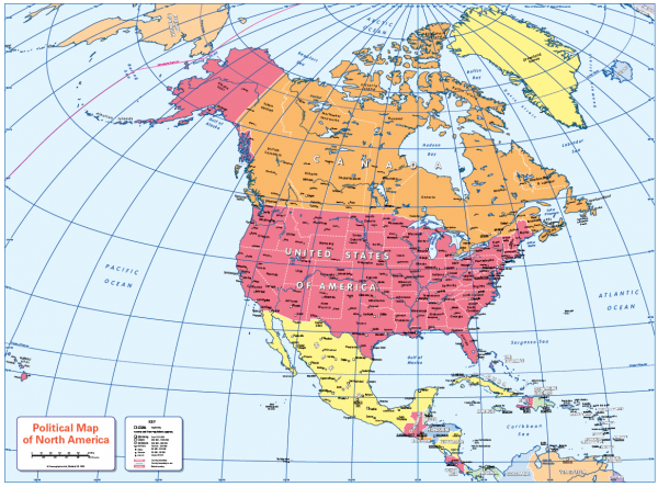 Colour blind friendly Political map of North America