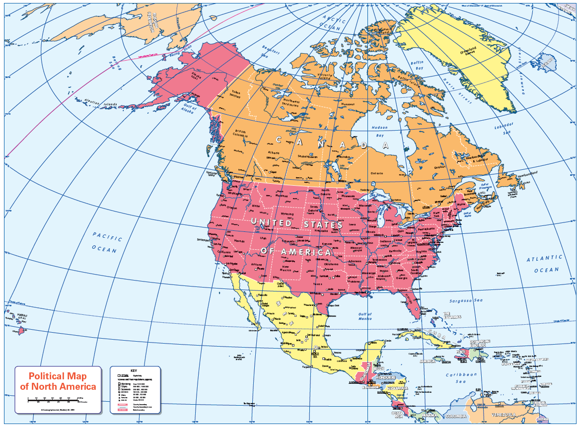 Political map of North America - small wall map