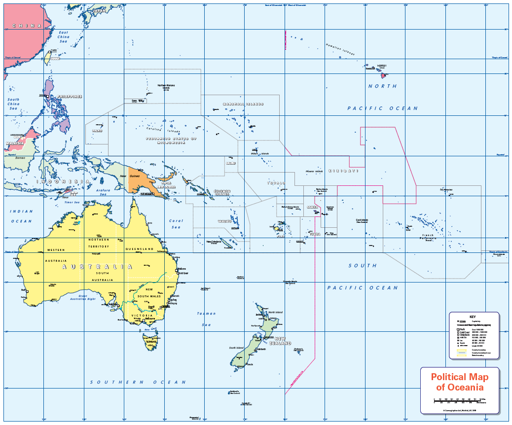 Political map of Oceania - small wall map