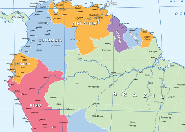 Colour blind friendly Political map of South America