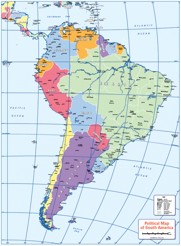 Colour blind friendly Political map of South America