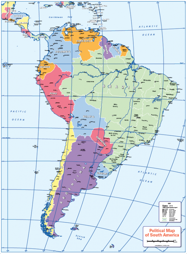 Political map of South America - small wall map