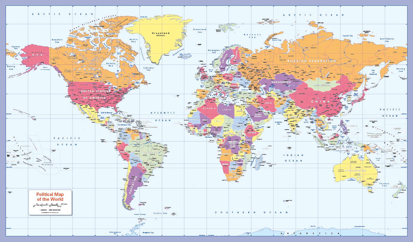 Colour Blind Friendly Political World Map Large Cosmographics Ltd