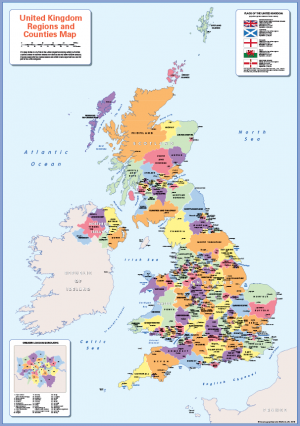 Colour blind friendly counties map of the United Kingdom