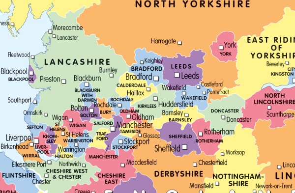 Colour blind friendly counties map of the United Kingdom