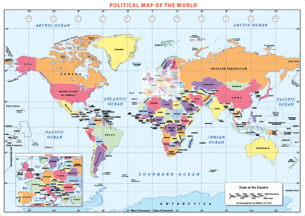 Political World Map- self adhesive textile
