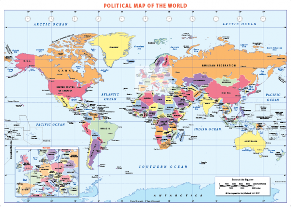 Political World Map- self adhesive textile