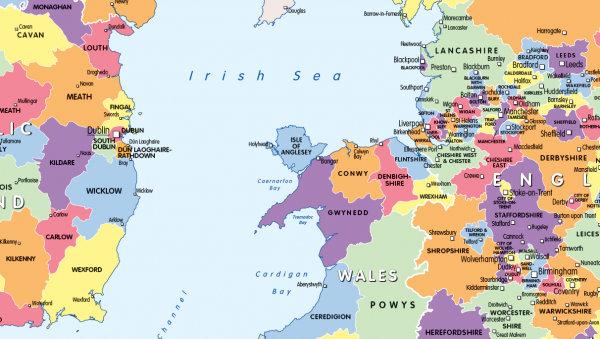 Counties and Regions map of the British Isles