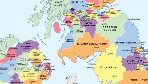 Counties and Regions map of the British Isles