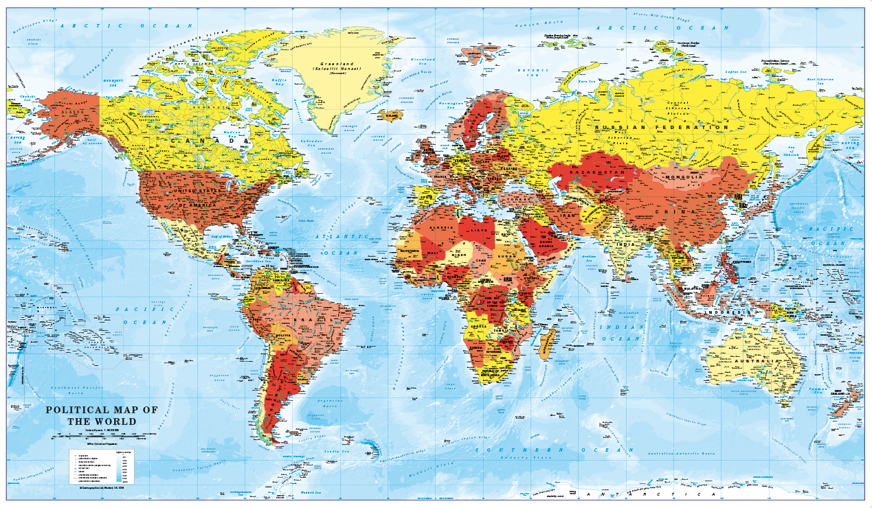 World Map decor - red, orange and yellow (large)