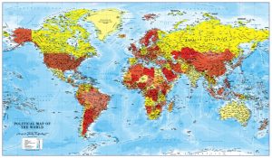 Canvas World Map - red, orange and yellow (UK free delivery)