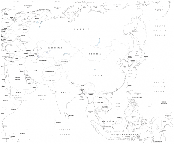 Large Asia colouring map