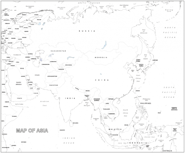 Large Asia colouring map