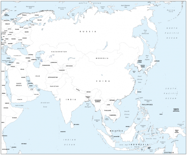 Large Asia colouring map