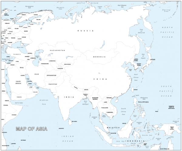 Large Asia colouring map