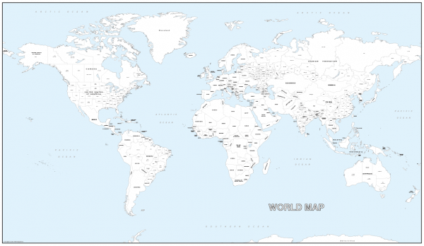 Large detailed world colouring map