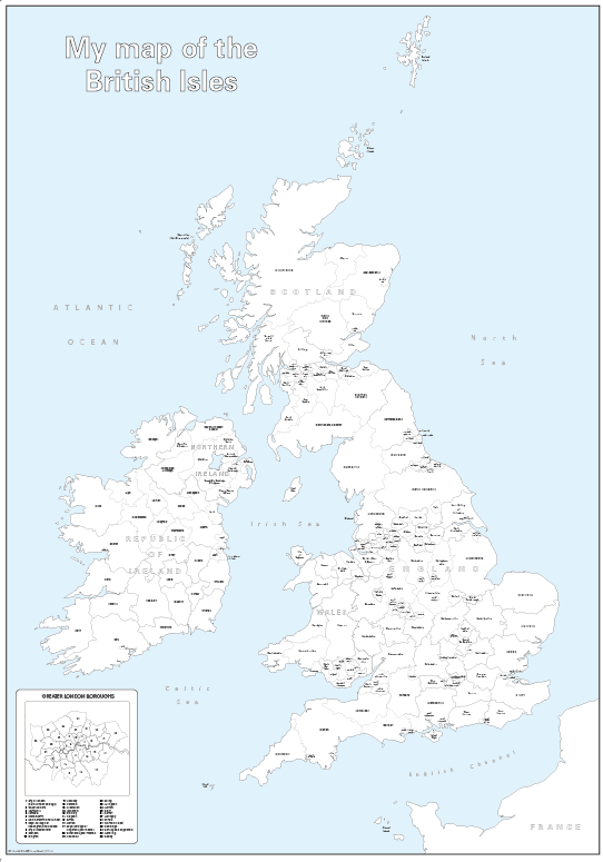 Large personalised Britain and Ireland counties colouring map