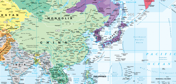 Large World Timezones Map - colour blind friendly