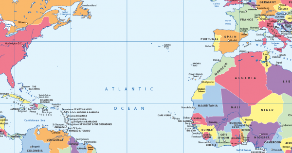 World Countries and Capital Cities - colour blind friendly